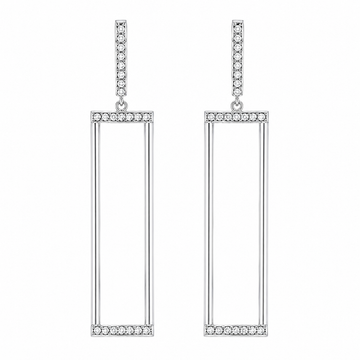 18kt White Gold Diamond Open Rectangle Drop Earrings