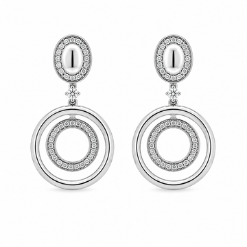 18kt White Gold Diamond Double Circle Drop Earrings