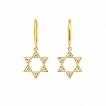 14kt Yellow Gold Mini Diamond Star Of David Hoop Earrings