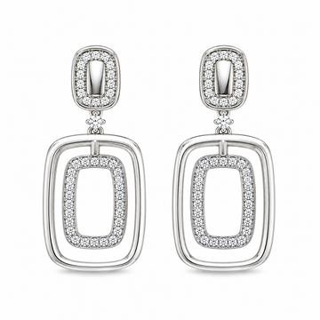 18kt White Gold Diamond Double Rectangle Drop Earrings