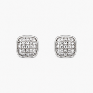 18kt White Gold Square Pavé Diamond Stud Earrings