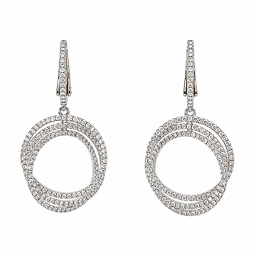 18kt White Gold Multi Circle Diamond Drop Hoop Earrings