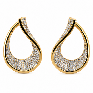 18kt Yellow & White Gold Pavé Diamond Wave Hoop Earrings