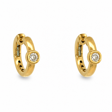 18kt Yellow Gold Bezel-Set Round Brilliant Diamond Hoop Earrings