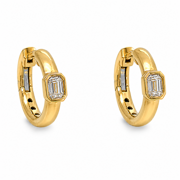 18kt Yellow Gold Bezel-Set Emerald Cut Diamond Hoop Earrings