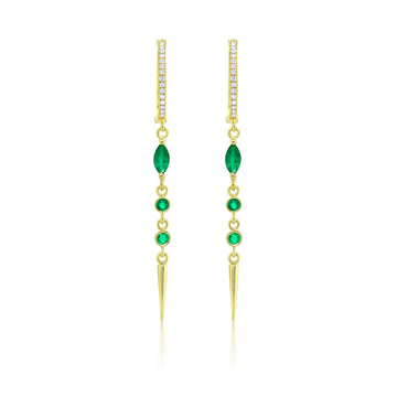 14kt Yellow Gold Emerald and Diamond Drop Huggie