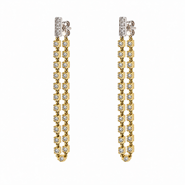 14kt Yellow & White Gold Square-Set Diamond Pavé Bar Drop Earrings