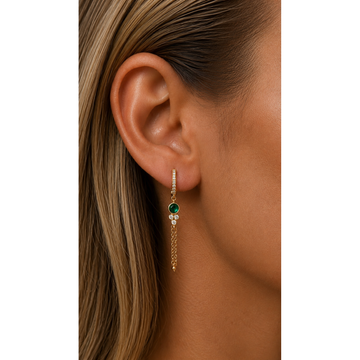 14kt Yellow Gold Diamond Hoop with Emerald