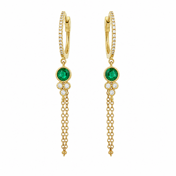 14kt Yellow Gold Diamond Hoop with Emerald
