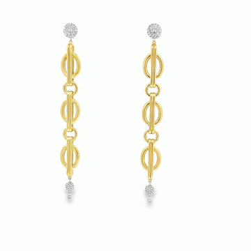 14kt Yellow Gold White Gold Pave Disc Paperclip Drop