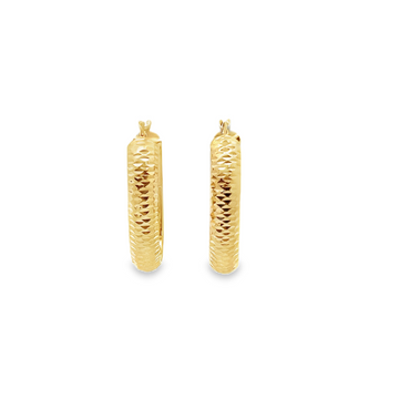 10kt Yellow Gold 6.2mm Oval Herringbone Hoop Earrings