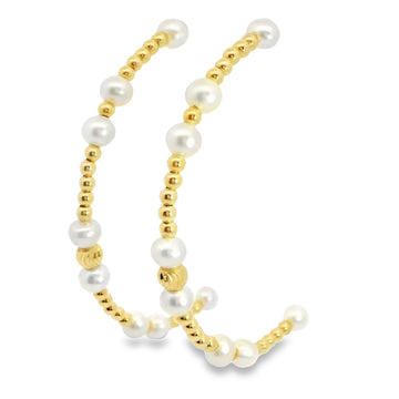 18kt Yellow Gold Beaded with Peal Earrings