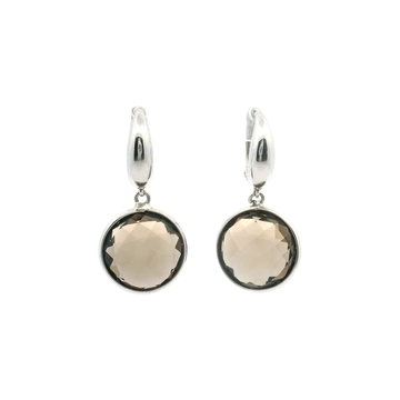 18kt White Gold Huggie Brown Drop Earring