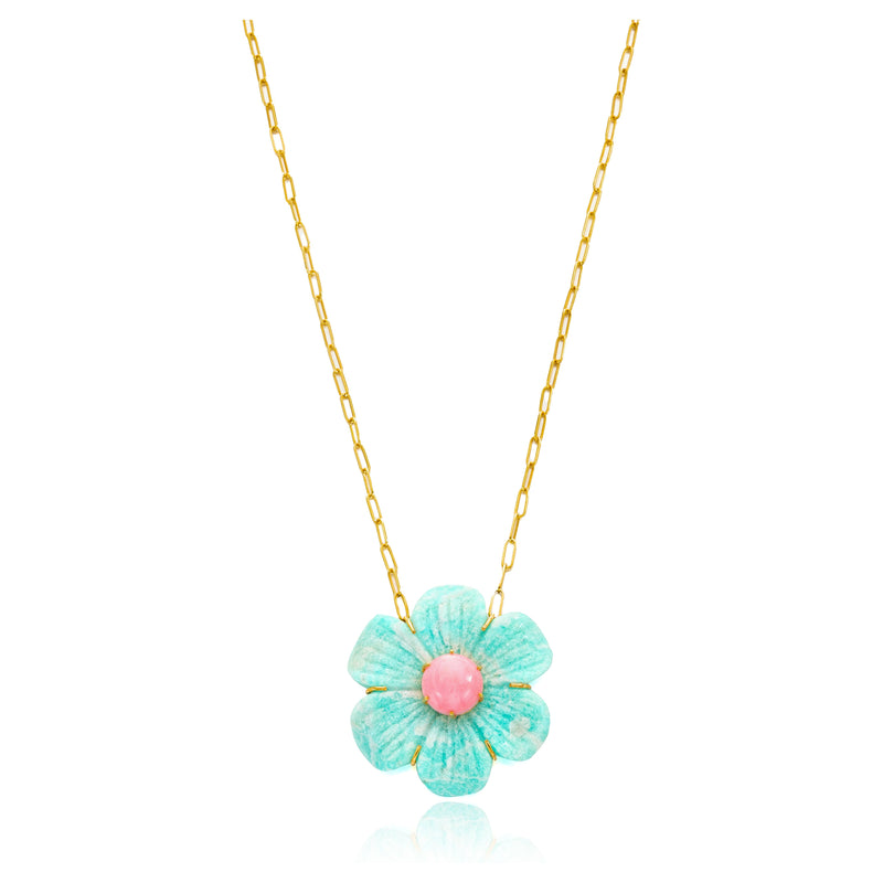14kt Yellow Gold Amazonite Flower with Pink Opal