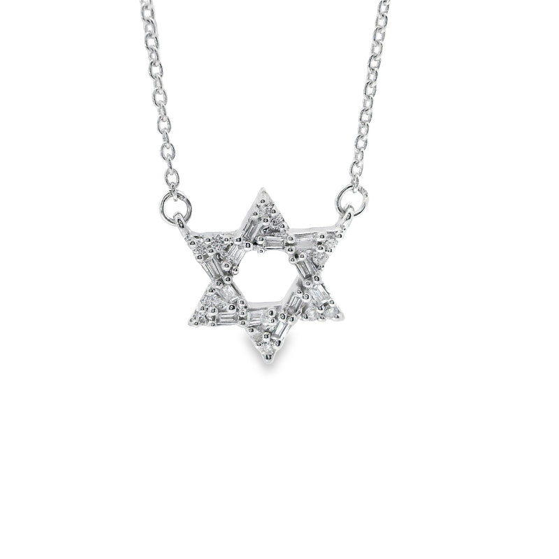 14kt White Gold Round and Baguette Diamond 11.5mm Star of David