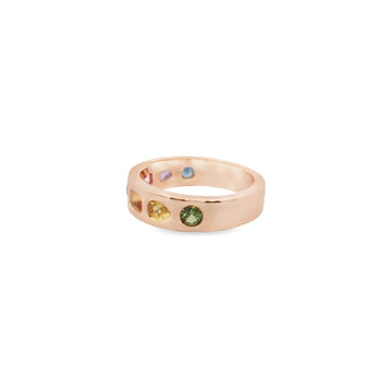 18kt Rose Gold Rainbow Sapphire Gypsy Ring