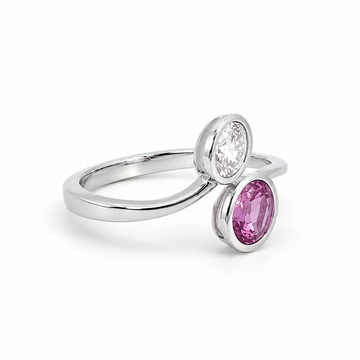 18kt White Gold Crossover Bezel Pink Sapphire & Diamond Ring