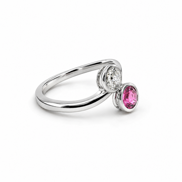 18kt White Gold Crossover Spinel & Diamond Bezel Ring