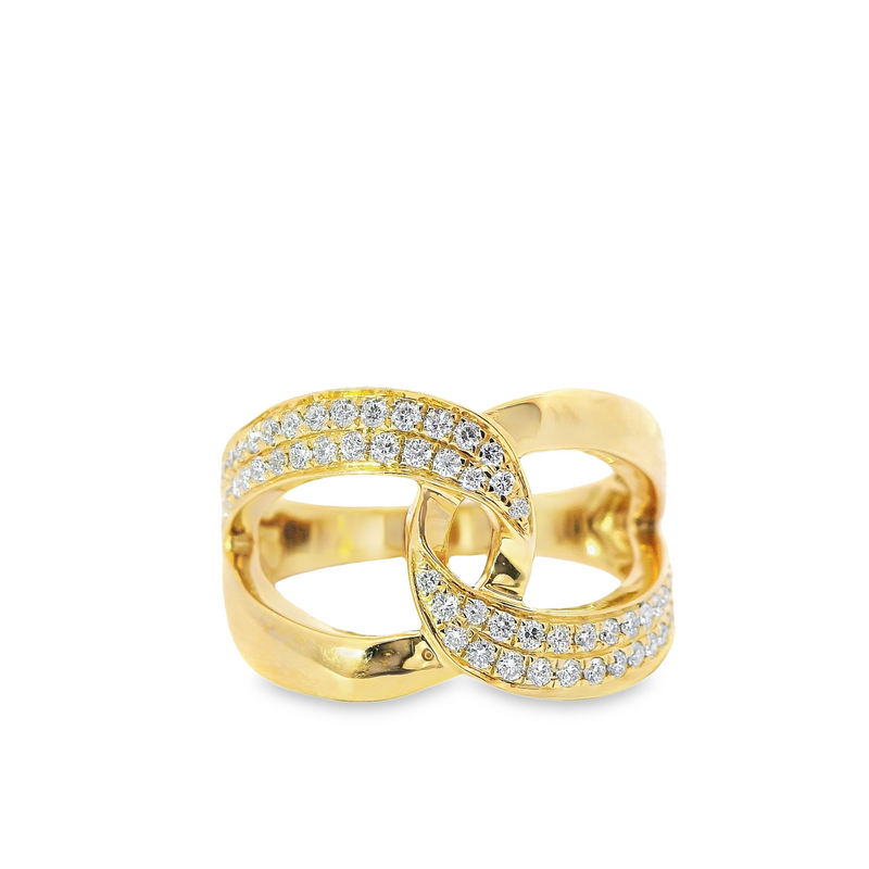 18kt Yellow Gold Open Interlocking Double Pave Diamond Ring