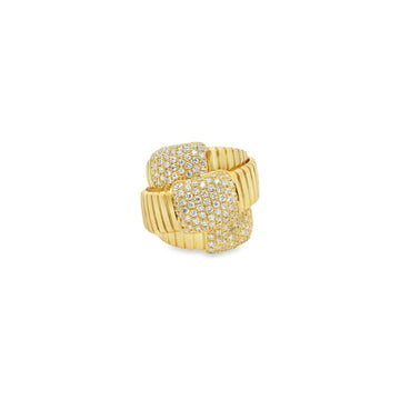 18kt Yellow Gold 3 Ribbed Crossover Ring
