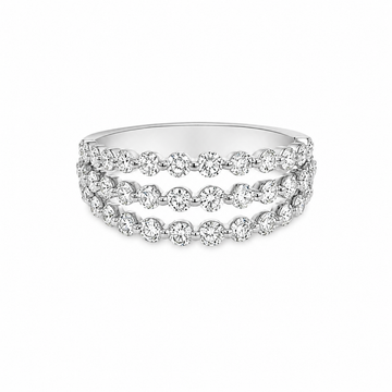 18kt White Gold Three Row Tapered Diamond Ring