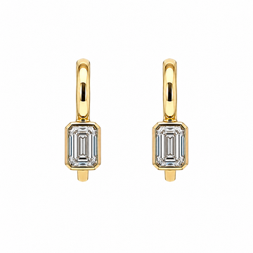 14kt Yellow Gold Emerald Cut Lab-Grown Diamond Drop Huggie Earrings