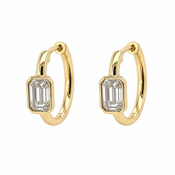 14kt Yellow Gold Emerald Cut Lab-Grown Diamond Drop Huggie Earrings