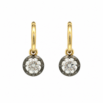 14kt Yellow Gold Black Rhodium Round Lab-Grown Diamond Drop Huggie Earrings
