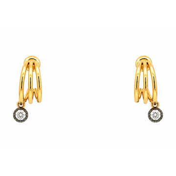 14kt Yellow Gold Triple Hoop Earrings Lab-Grown Diamond Drops