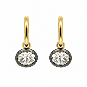 14kt Yellow Gold Black Rhodium Oval Lab-Grown Diamond Drop Huggie Earrings