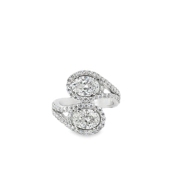 18kt White Gold Double Twist with Halo Lab Grown Oval Ring