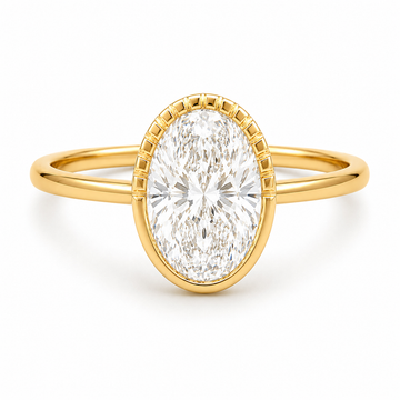 14kt Yellow Gold Lab-Grown Oval Diamond Half-Etch Bezel Ring