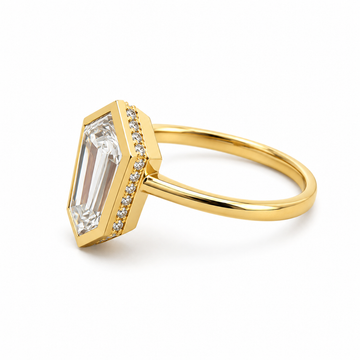 14kt Yellow Gold Shield-Cut Lab-Grown Diamond Bezel Ring
