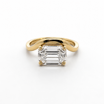 14K Yellow Gold Floating Twist Lab-Grown Emerald Cut Diamond Ring