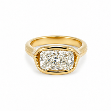 18kt Yellow Gold East-West 3ct Lab-Grown Cushion Diamond Half-Bezel Ring