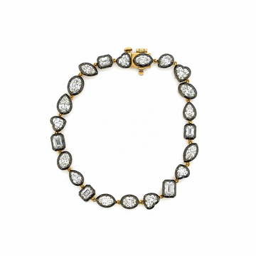14kt Yellow Gold Multi-Shape Lab-Grown Diamond Black Bezel Bracelet