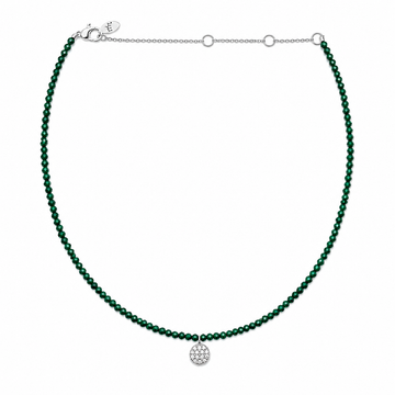 9kt White Gold Malachite Bead Necklace with Pavé Diamond Disc Pendant