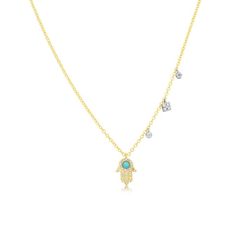 14kt Yellow Gold Diamond and Turqoise Hamsa