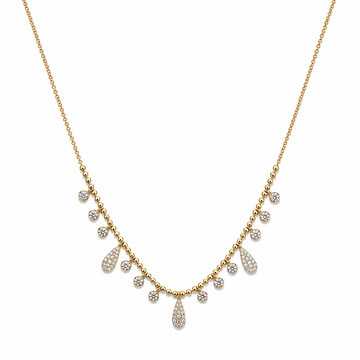 14kt Yellow Gold Diamond Drop Ball Chain Necklace