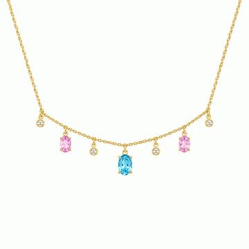 14kt Yellow Gold Blue Pink Diamond Dangles