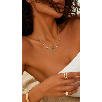 14kt Yellow Gold Blue Pink Diamond Dangles