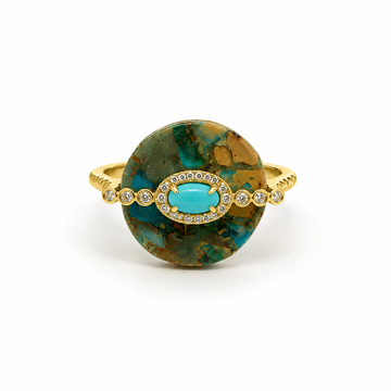 14kt Yellow Gold Carved Turquoise & Diamond Statement Ring