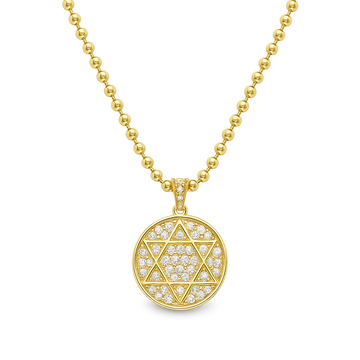 14kt Yellow Gold Round Star of David Dog Tag Necklace