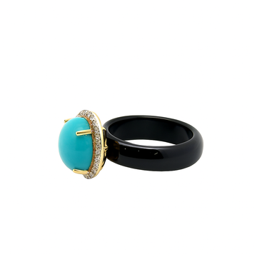 18kt Yellow Gold Black Onyx Turquoise Diamond Ring