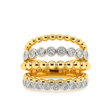 18kt White and Yellow Gold Bezel Beaded Multi Row Ring