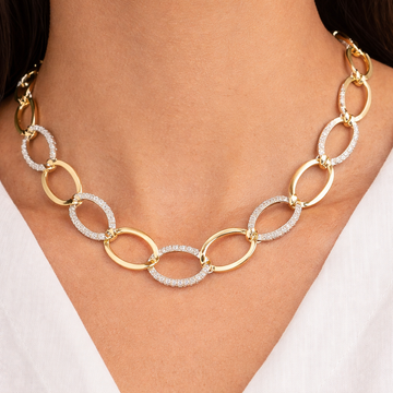 18kt White and Yellow Gold Open Oval Diamond Necklace