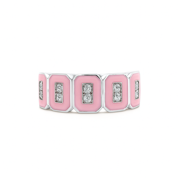14kt White Gold Pink Enamel Diamond Ring
