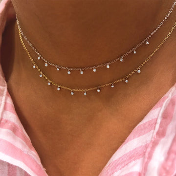 14kt Yellow Gold Diamond Dangling Bezel Necklace