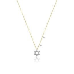 14kt White Gold Dainty Jewish Star Necklace with Diamond Bezels