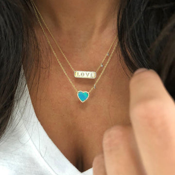 14kt Yellow Gold Diamond Love Plate Necklace